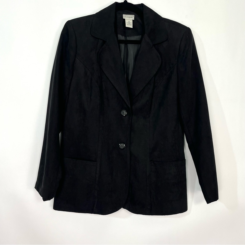 Kim Rogers Signature Black Faux Suede Blazer Jacket Front Pockets Button up Sz M
